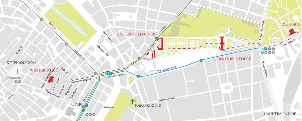 Kort af belvedere Vín