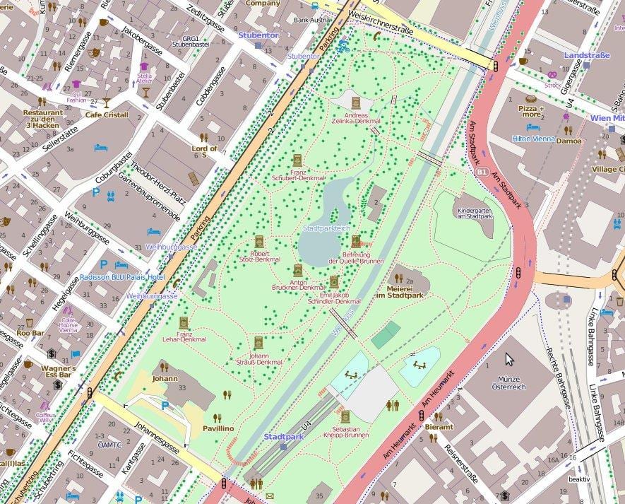 Kort af stadtpark Vín
