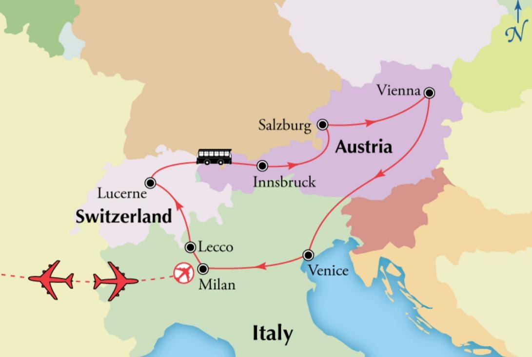 Kort af Vín switzerlan